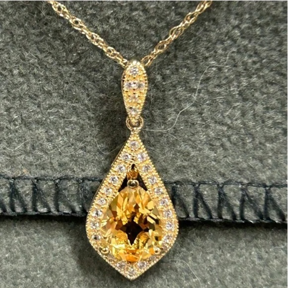 Vintage Citrine and White Sapphire 14K Gold Vermeil Pendant / Earrings Set NWT - Picture 7 of 13